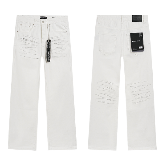 White Wide-Leg Denim Jeans with Scratch Pattern Details